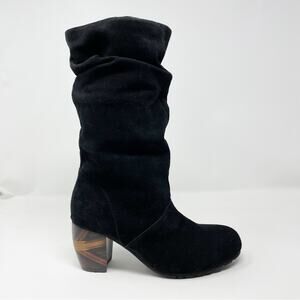 LAmour Des Pieds Pamby Black Suede Ruched Western inlaid Heel Boots womens 6